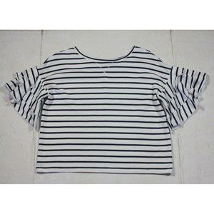 a.n.a. ana Petite Womens White Navy Stripe Cotton Blend Knit Top Size PL